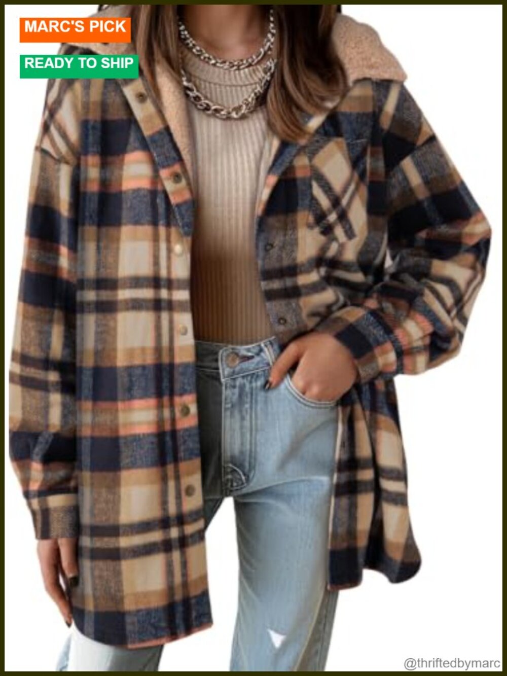 Women's Flannel Plaid Shacket Button Down Oversized Coat Fall Winter Fleece